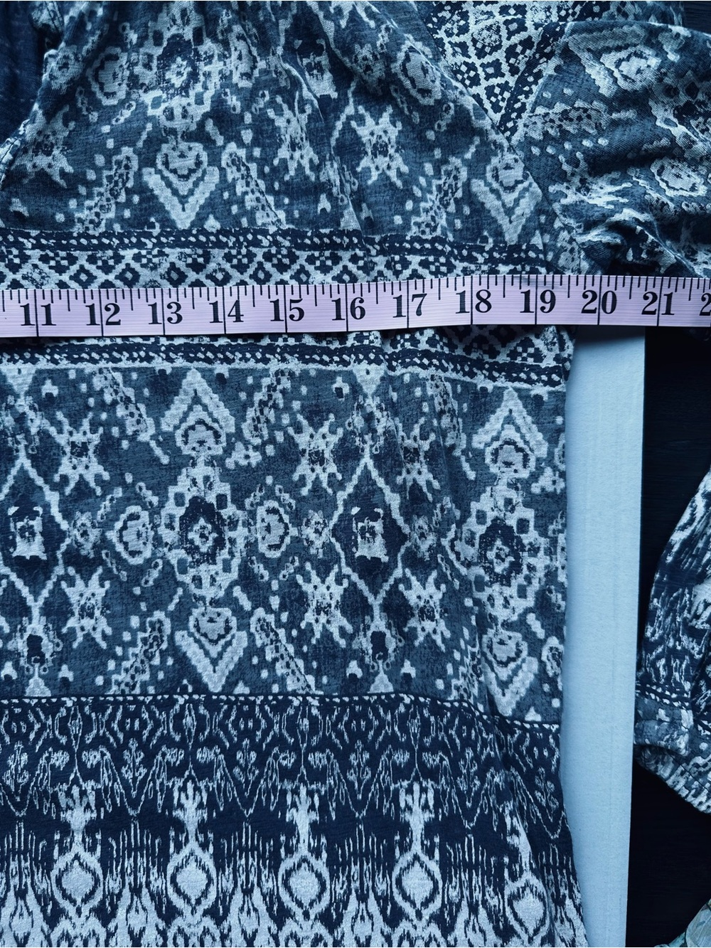 Lucky Brand Blue Gray White Cotton Blend Tie Front Peasant Blouse Boho Medium - Picture 4 of 5